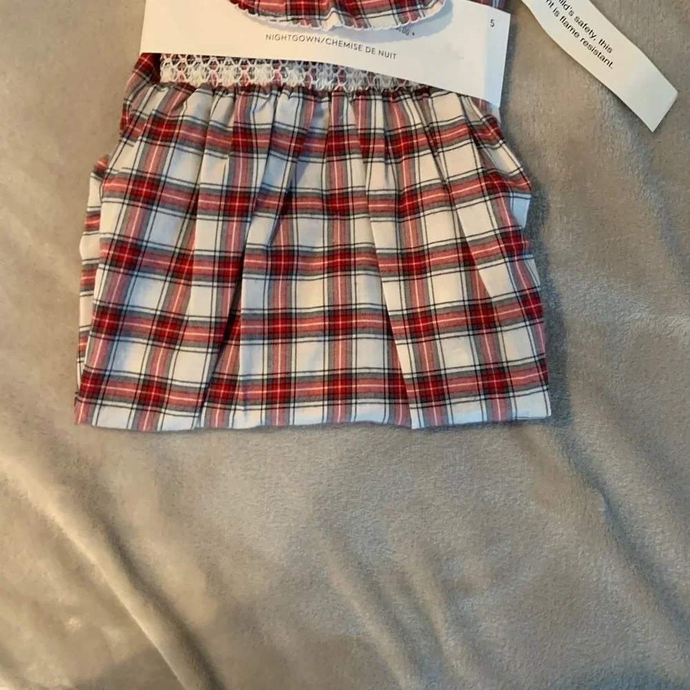 Janie and Jack Nightgown Kids 5 Red New‎ Plaid Smocked Ruffle Holiday Sleepwear